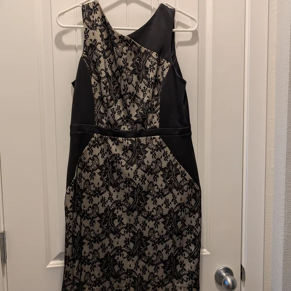 Elegant Black and Cream Lace Dress - Picture 1 of 4